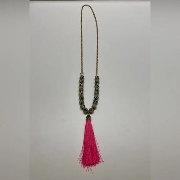Statement pink fringe necklace - 18.5” long - Picture 1 of 2